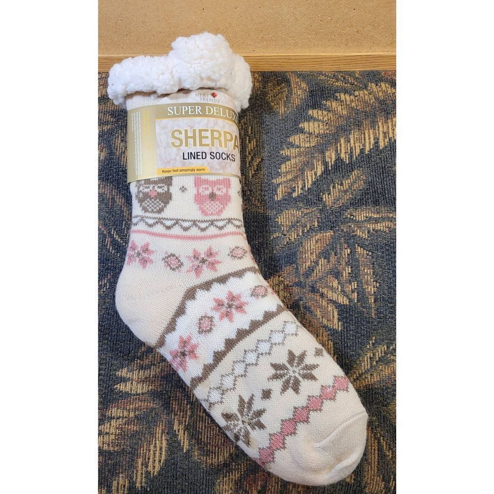 Heat Trendz Super Deluxe Sherpa Lined Skid Resistant Non-Slip Slipper Socks- NWT